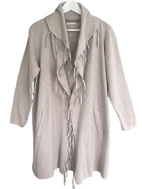STYLE & CO Sweater Jacket Cardigan Drape Collar Fringe Neutral Beige Women